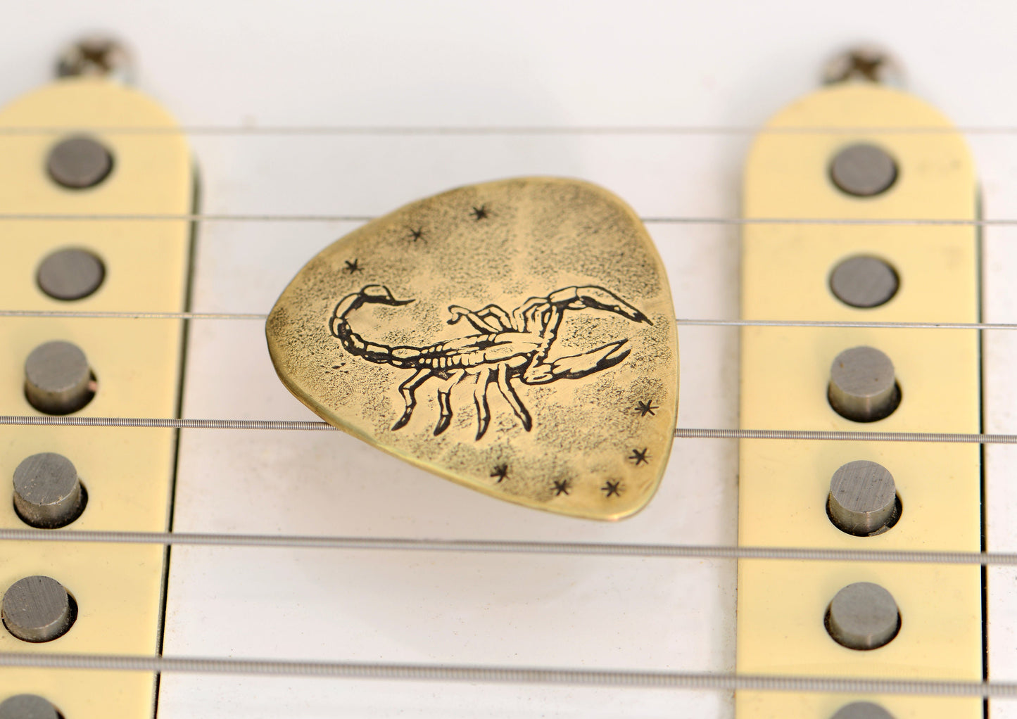 Brass Scorpion Artisan Guitar Pick Limited Edition with Handmade Custom Scorpion Imprint Design - NicisPicks Original - collectible