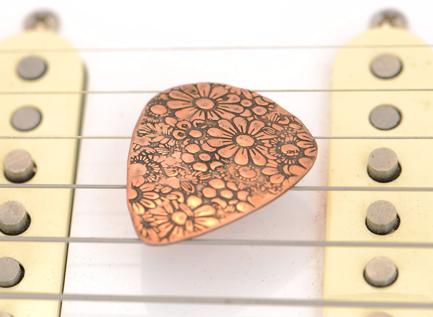 Handmade Flower Design in Copper Guitar Pick