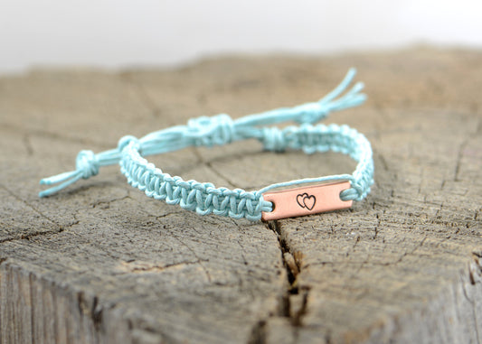 Double Heart Copper Tag Hemp Bracelet or Anklet