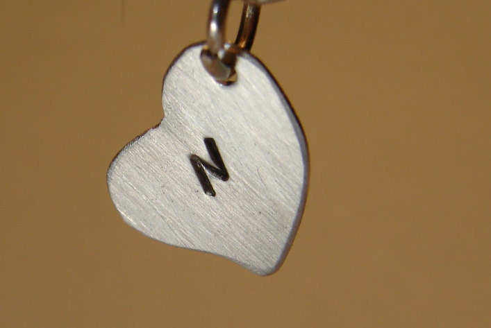 Dainty sterling heart charm with personalized initial