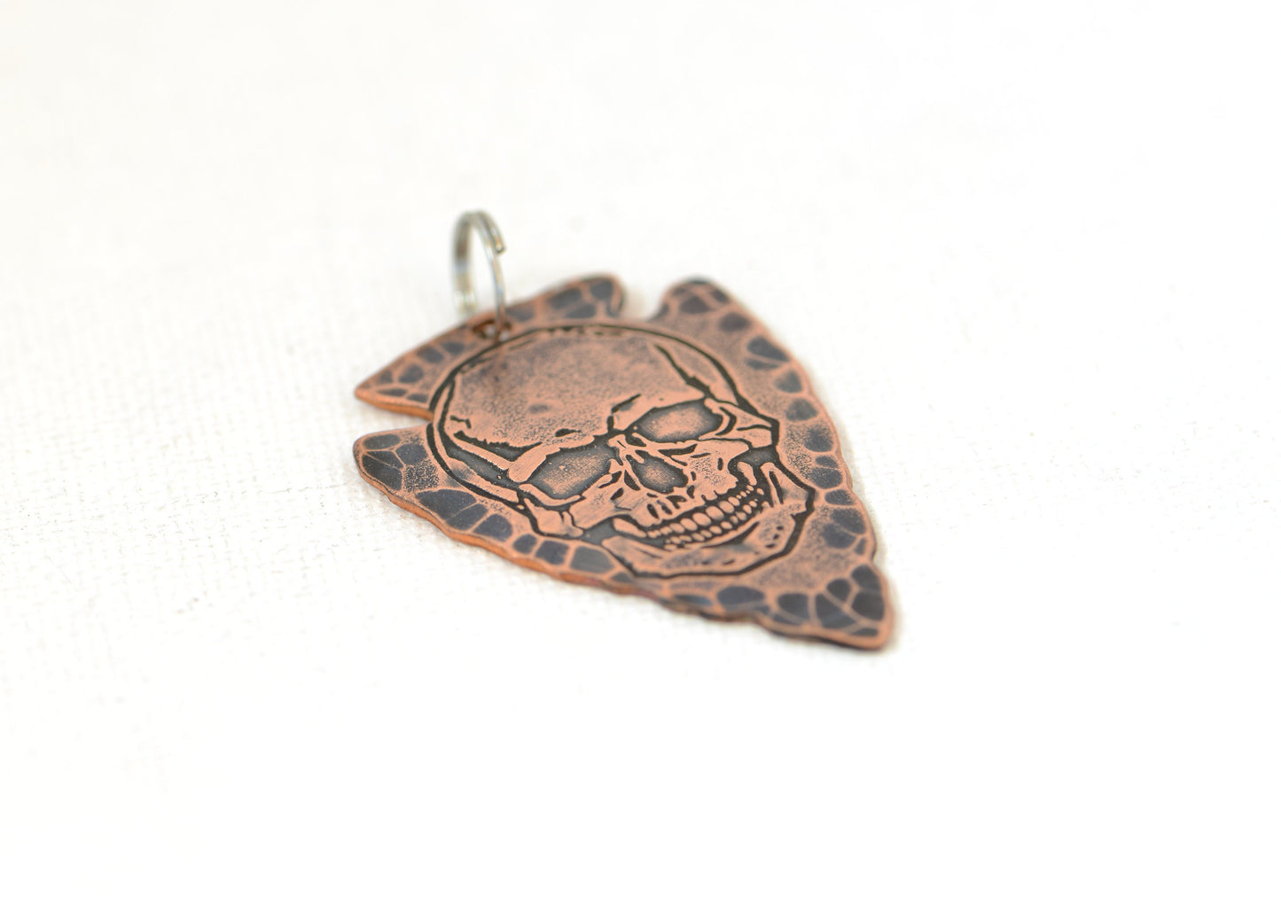 Bad ass skull on arrowhead Necklace in copper