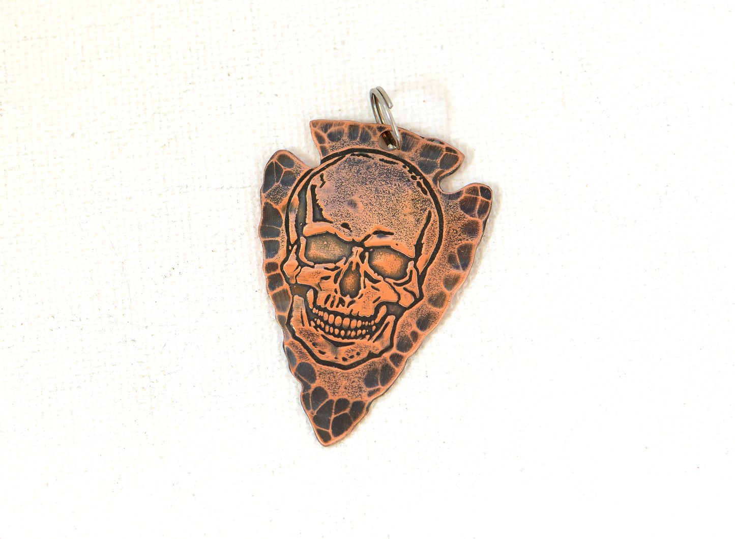Bad ass skull on arrowhead Necklace in copper