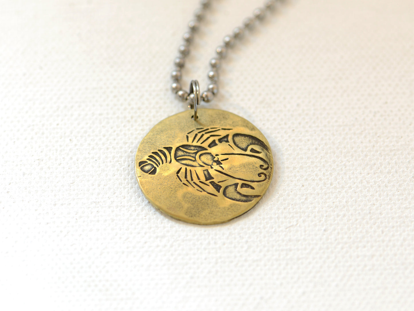 Cancer Zodiac Sign on Brass Disc Necklace