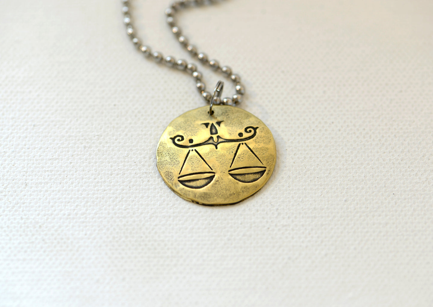 Libra Zodiac Brass Disc Necklace