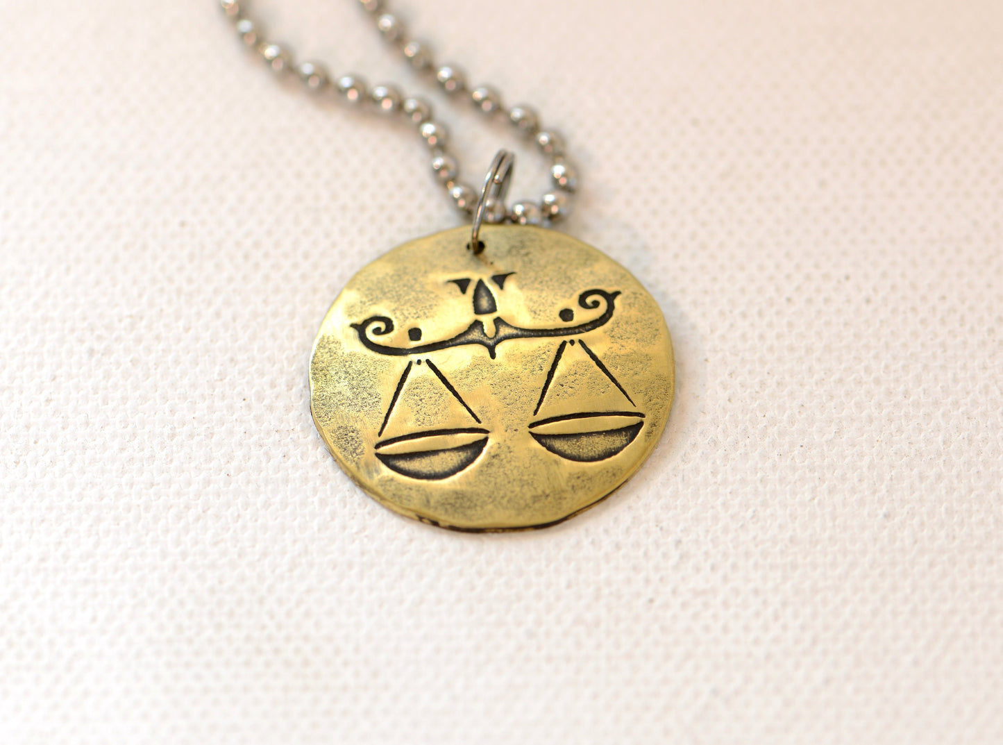 Libra Zodiac Brass Disc Necklace