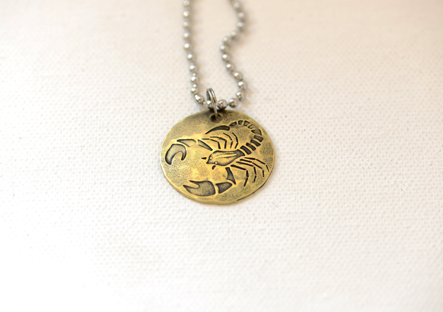 Scorpio Zodiac Sign Brass Disc Necklace