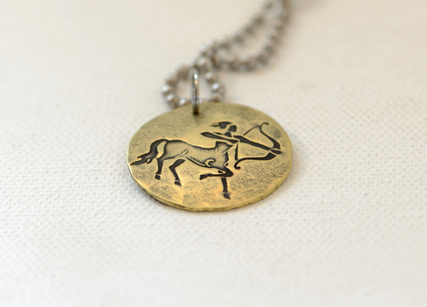 Sagittarius Zodiac Sign Brass Disc Necklace