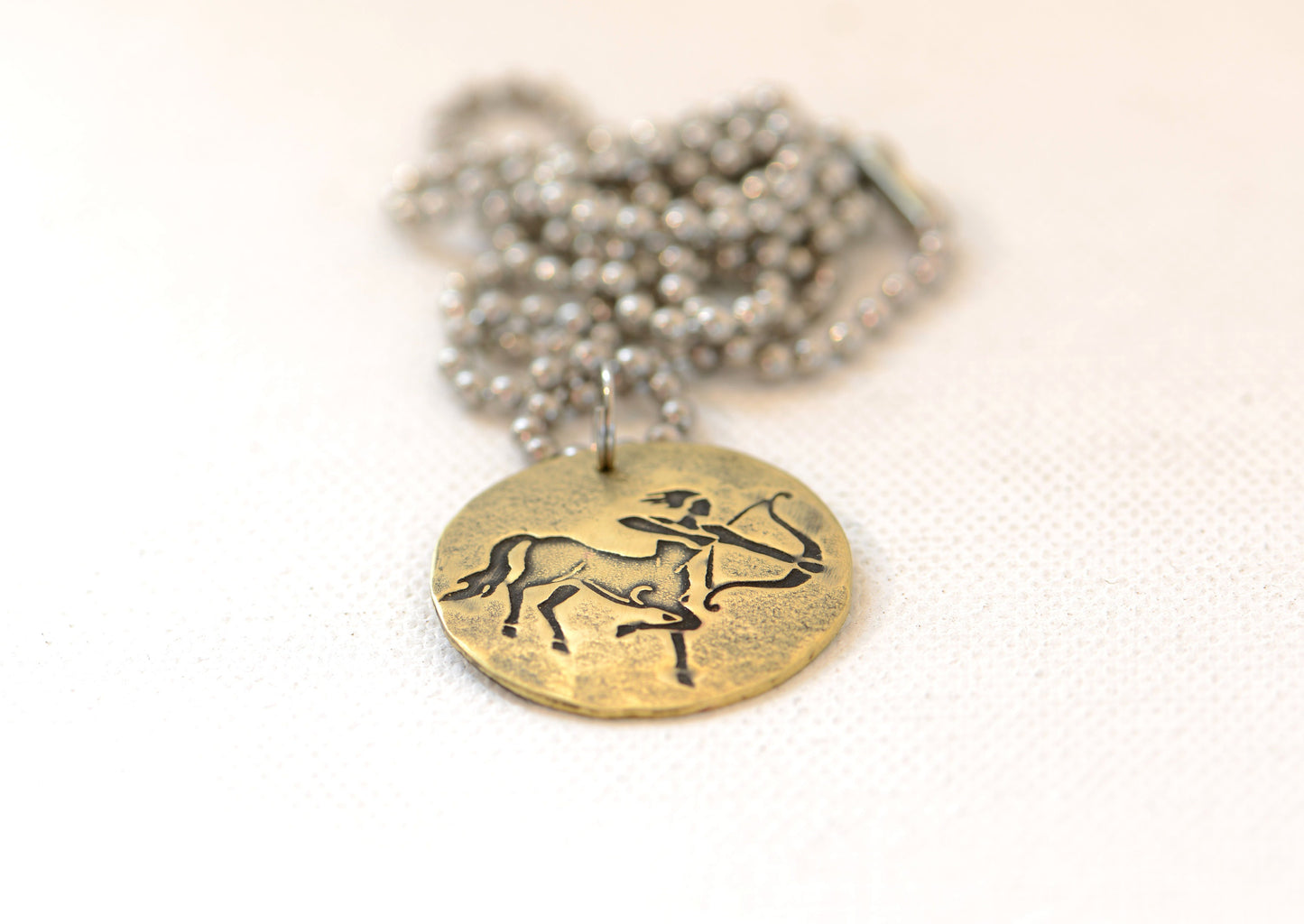 Sagittarius Zodiac Sign Brass Disc Necklace