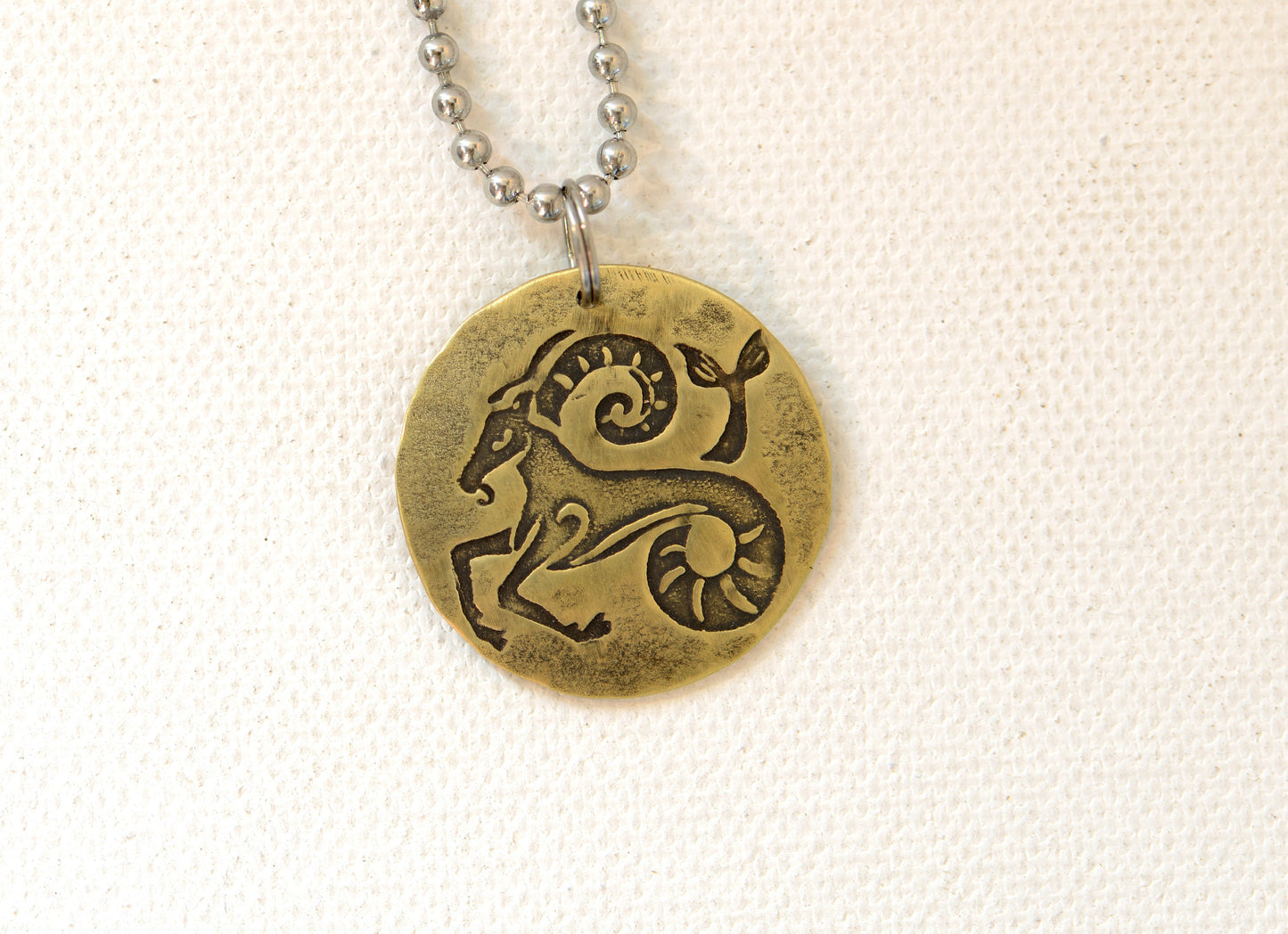 Capricorn Zodiac Brass Disc Necklace