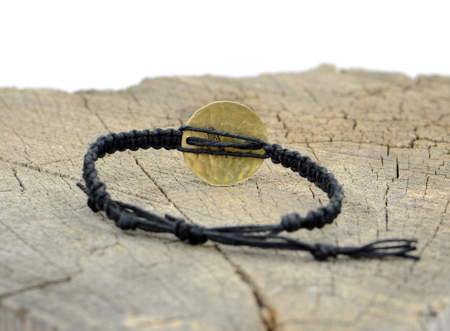 Celestial Black Hemp knotted Bracelet or Anklet with Star Design in Brass