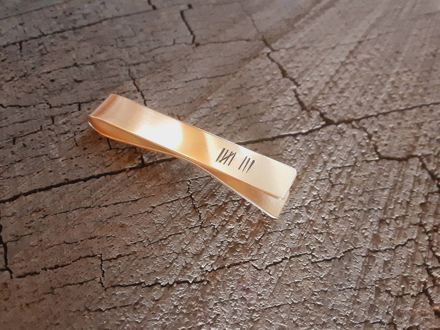 Tie clip for 8th or 19th anniversary with tally marks in bronze