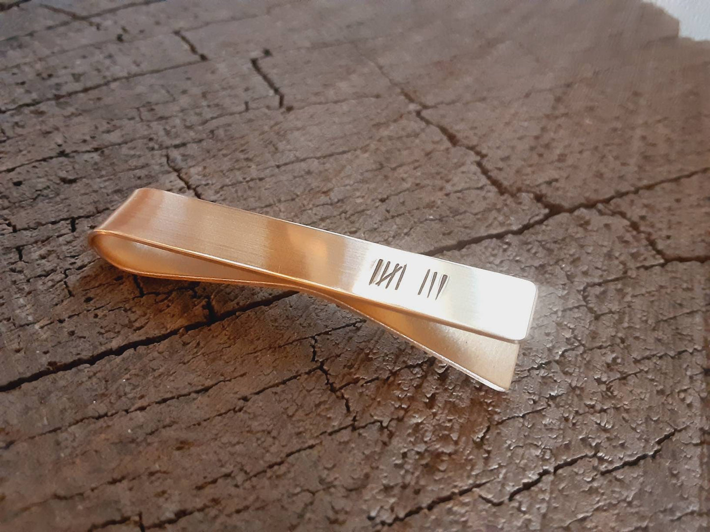 Tie clip for 8th or 19th anniversary with tally marks in bronze