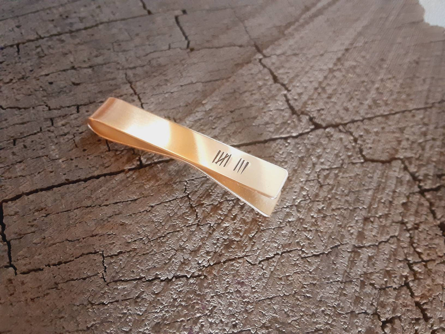 Tie clip for 8th or 19th anniversary with tally marks in bronze