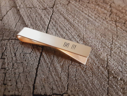 Tie clip for 8th or 19th anniversary with tally marks in bronze