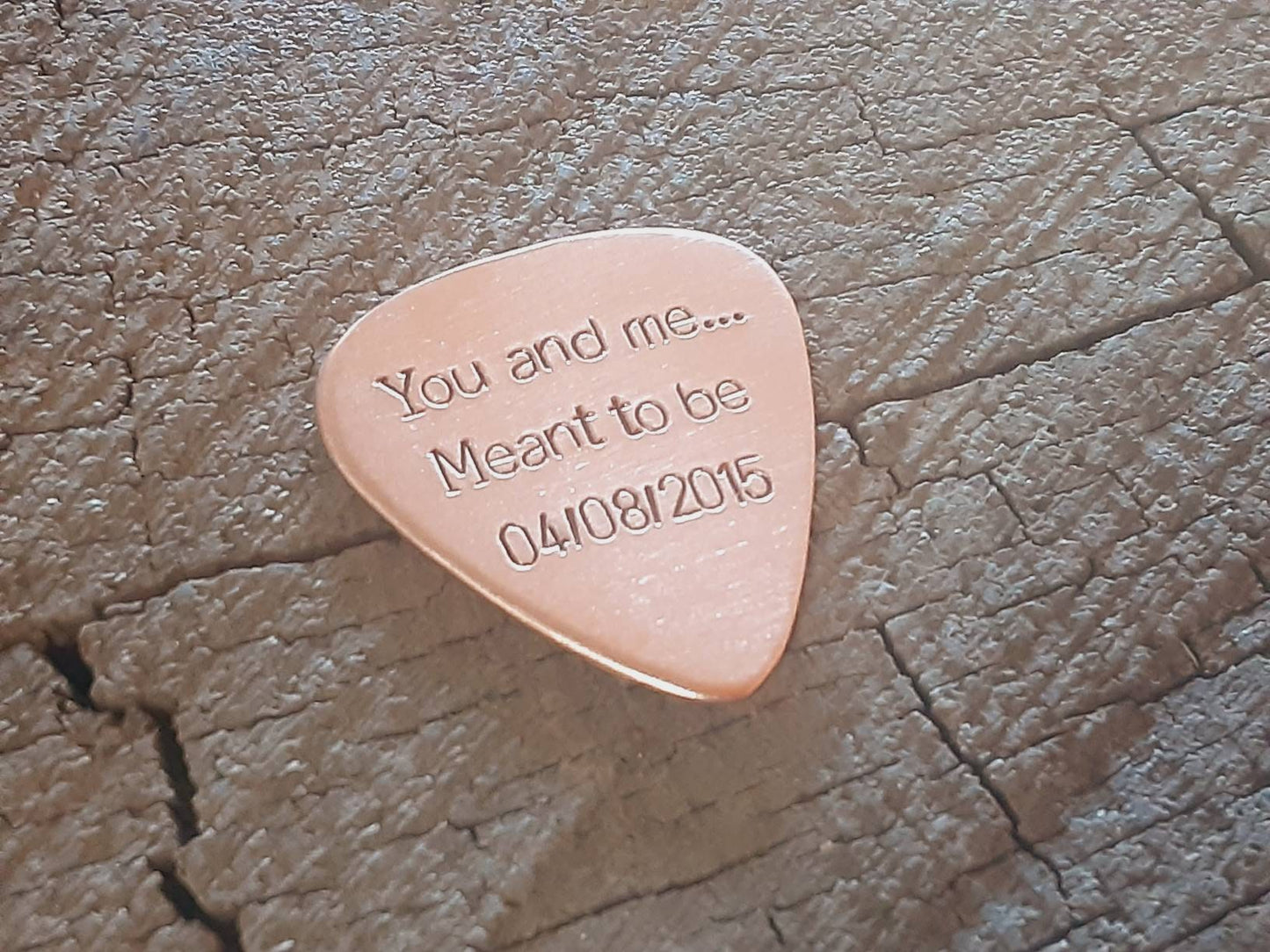 Playable copper guitar pick for 7th copper anniversary