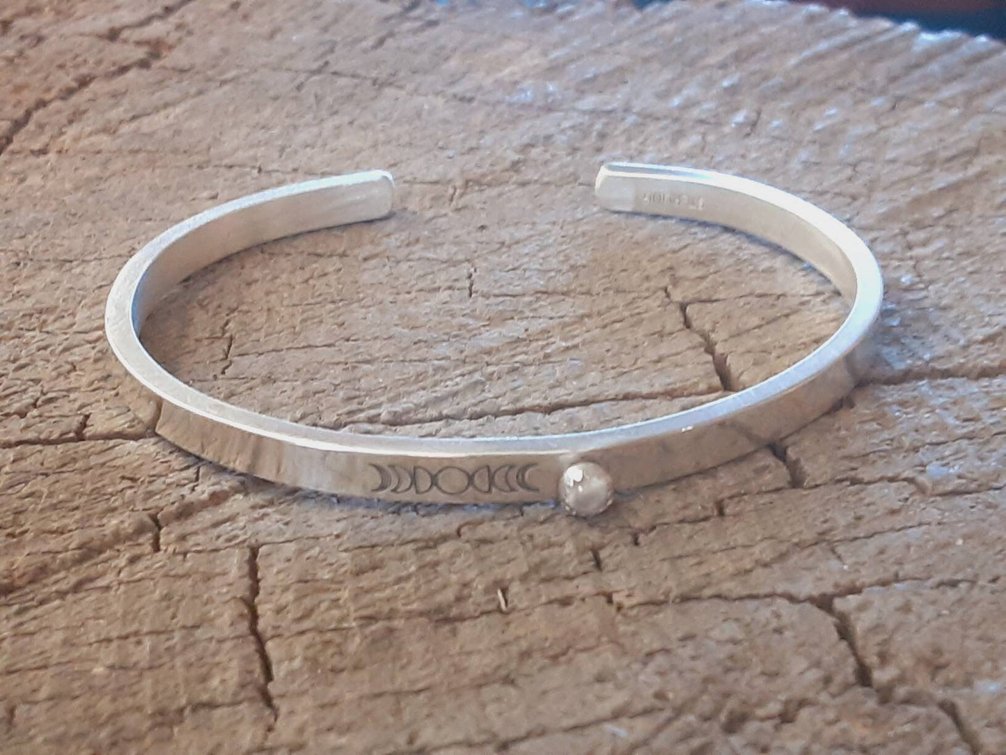 Sterling silver moon phases bracelet with 3 mm moonstone