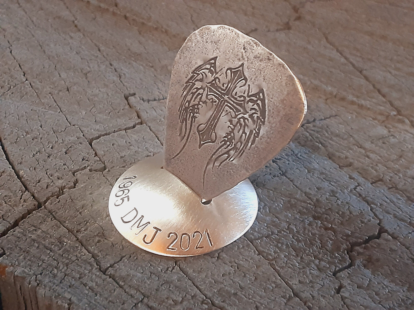 Memorial bronze guitar pick playable with stand - remembrance gift