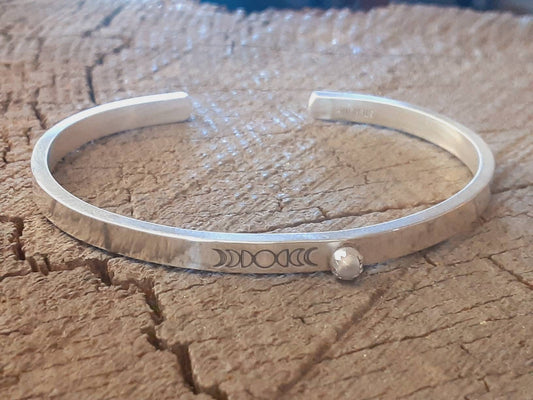 Sterling silver moon phases bracelet with 3 mm moonstone