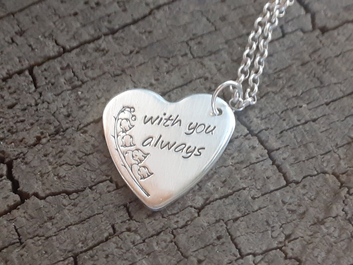 Memorial sterling silver heart necklace with you always
