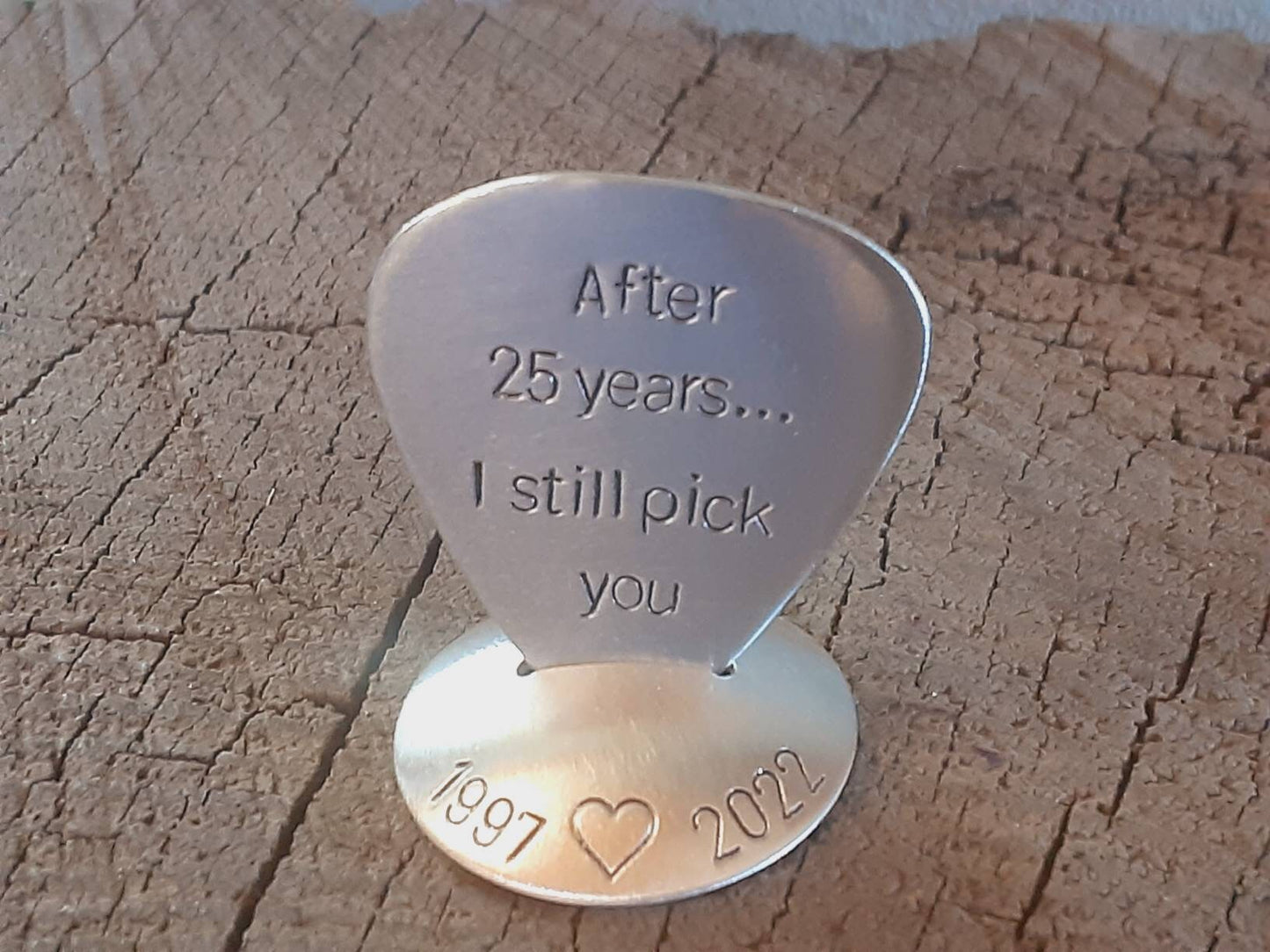 Sterling silver guitar pick with stand combination