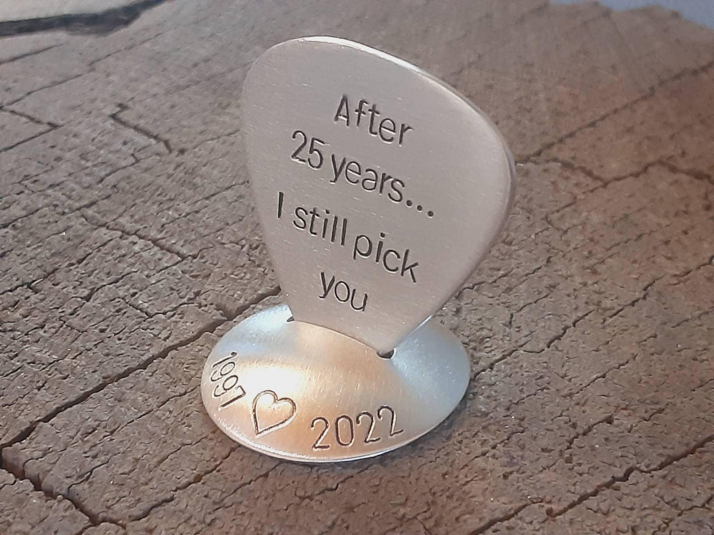 Sterling silver guitar pick with stand combination