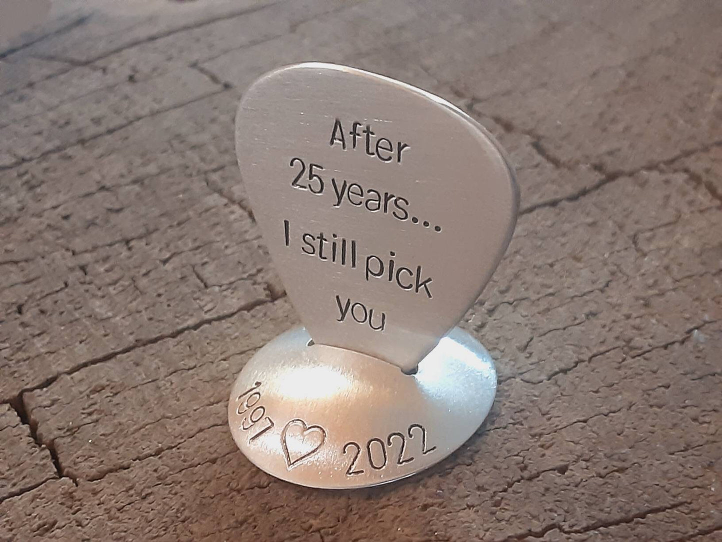 Sterling silver guitar pick with stand combination