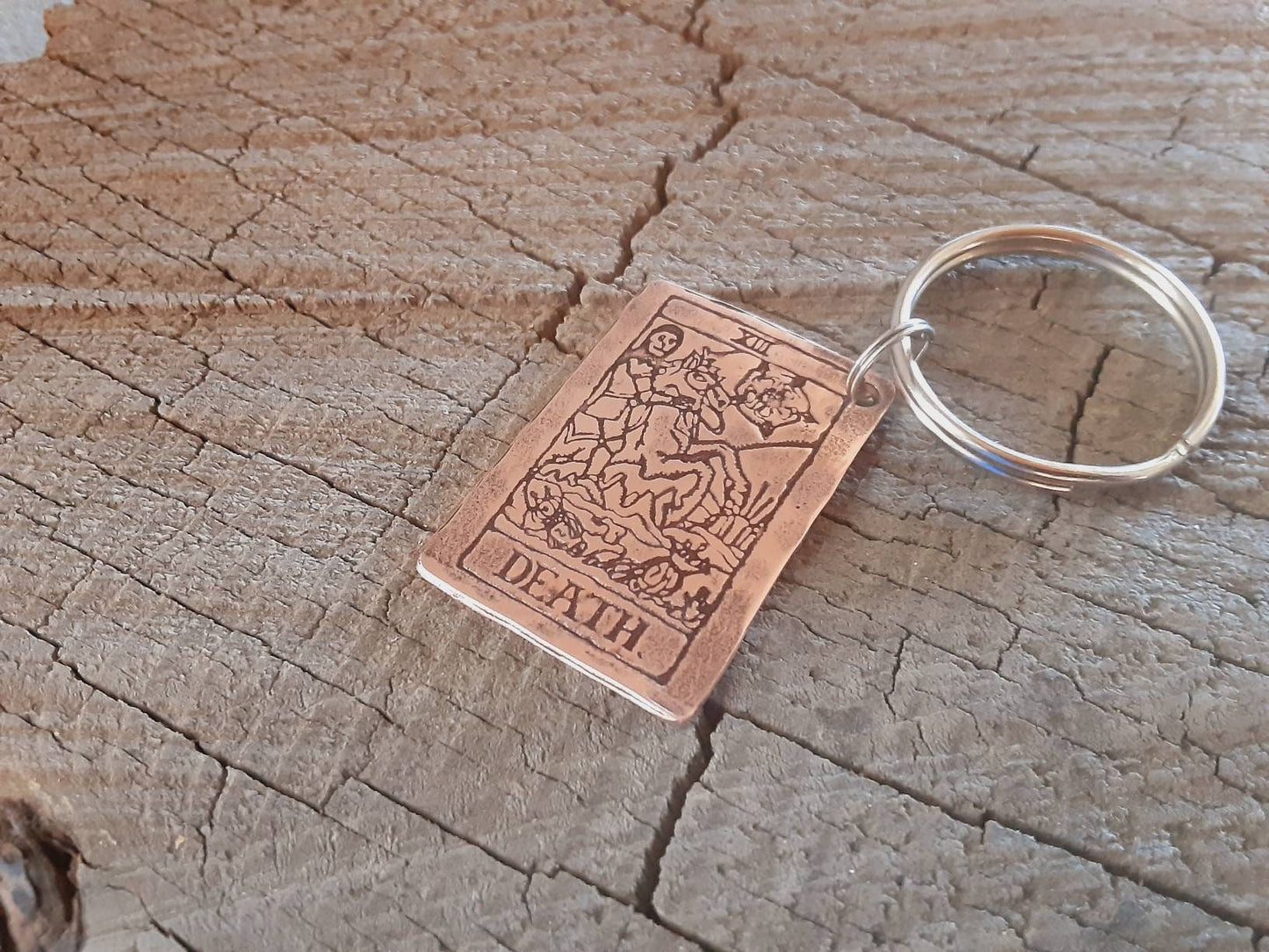 Copper tarot card keychain - Death ( Change ) tarot card - divination - pagan symbols or wiccan symbols