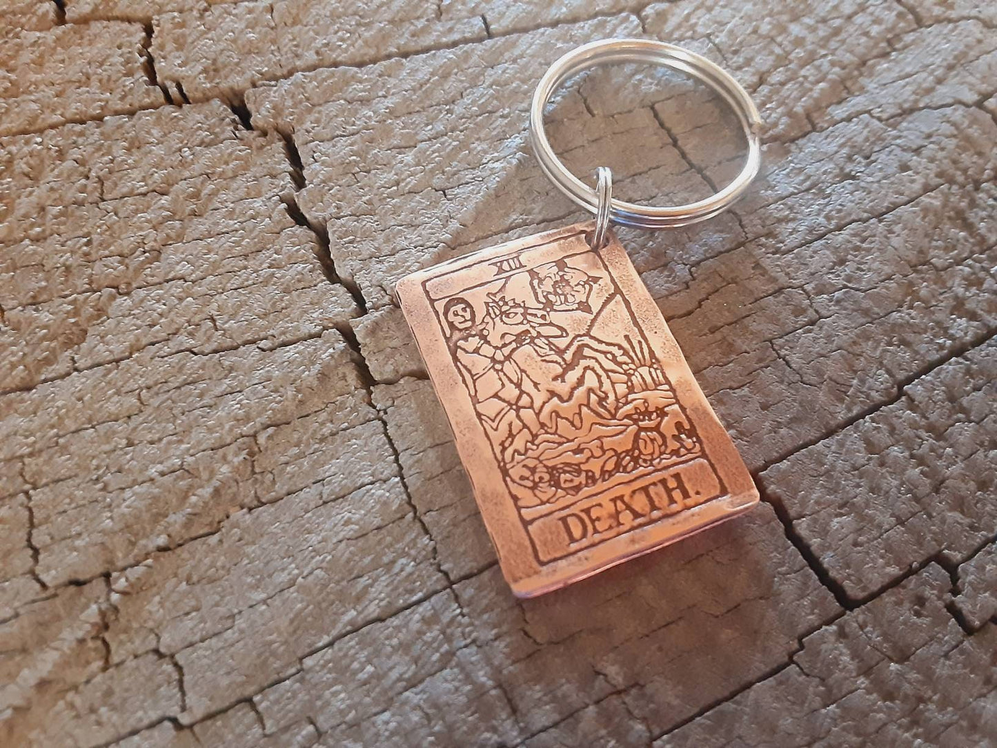 Copper tarot card keychain - Death ( Change ) tarot card - divination - pagan symbols or wiccan symbols