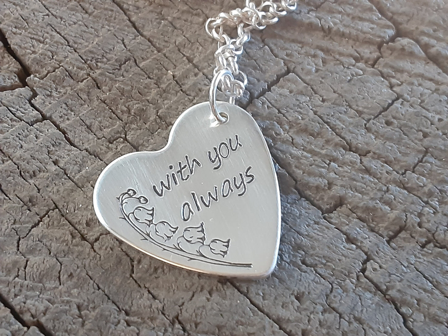 Memorial sterling silver heart necklace with you always