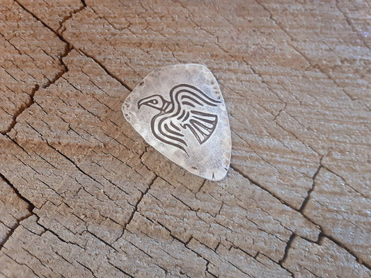 Aluminum guitar pick with Viking crow and Norse theme