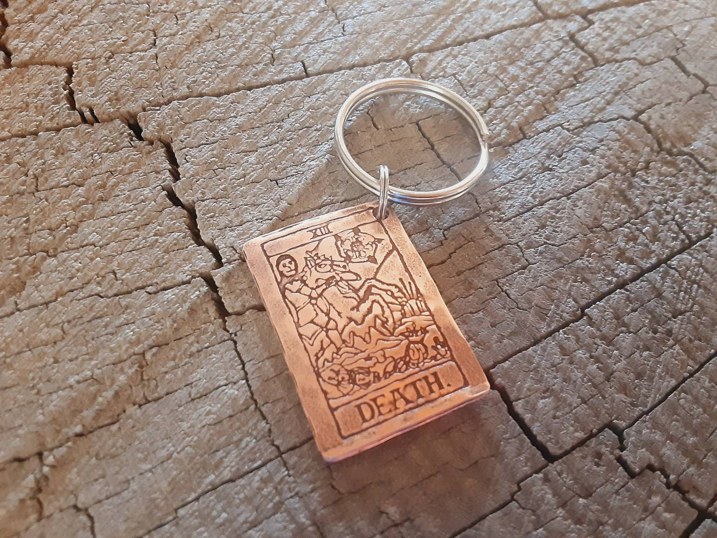 Copper tarot card keychain - Death ( Change ) tarot card - divination - pagan symbols or wiccan symbols