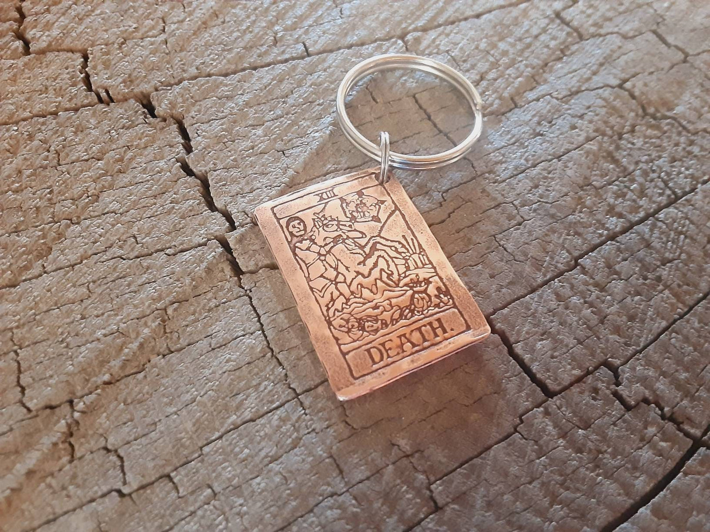 Copper tarot card keychain - Death ( Change ) tarot card - divination - pagan symbols or wiccan symbols