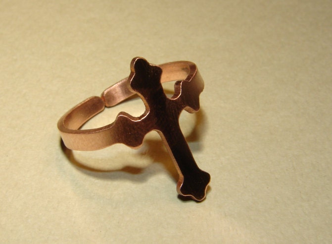 Copper cross adjustable ring