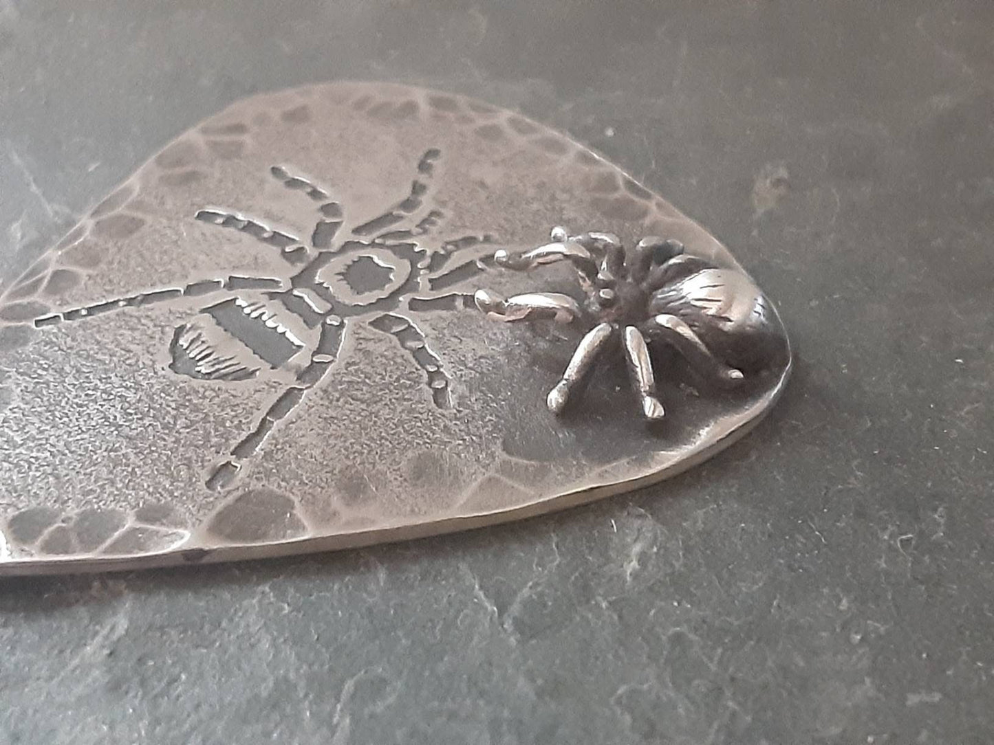 Sterling silver guitar pick with 3D spider