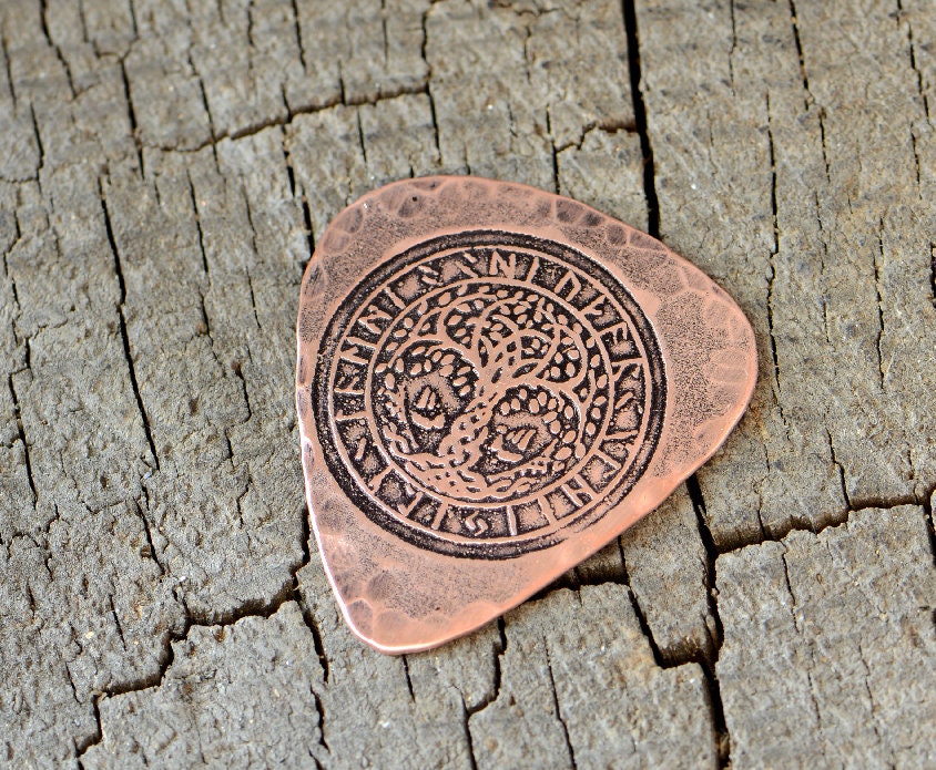 Norse tree of life copper guitar pick