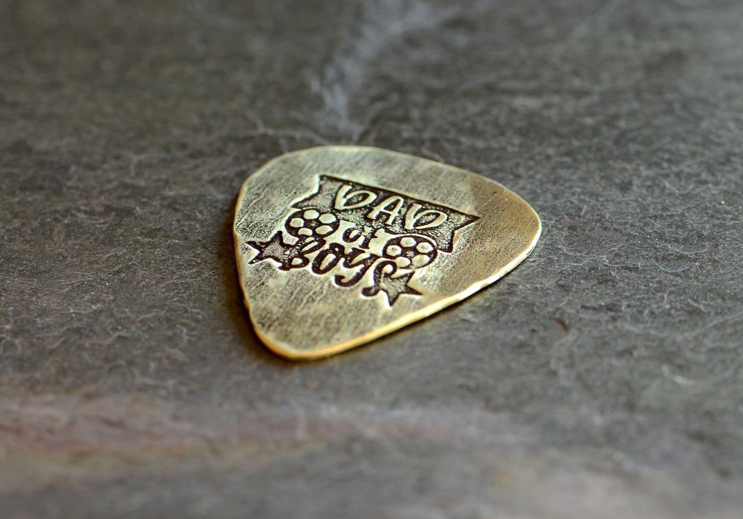 Brass guitar pick for dad of boys