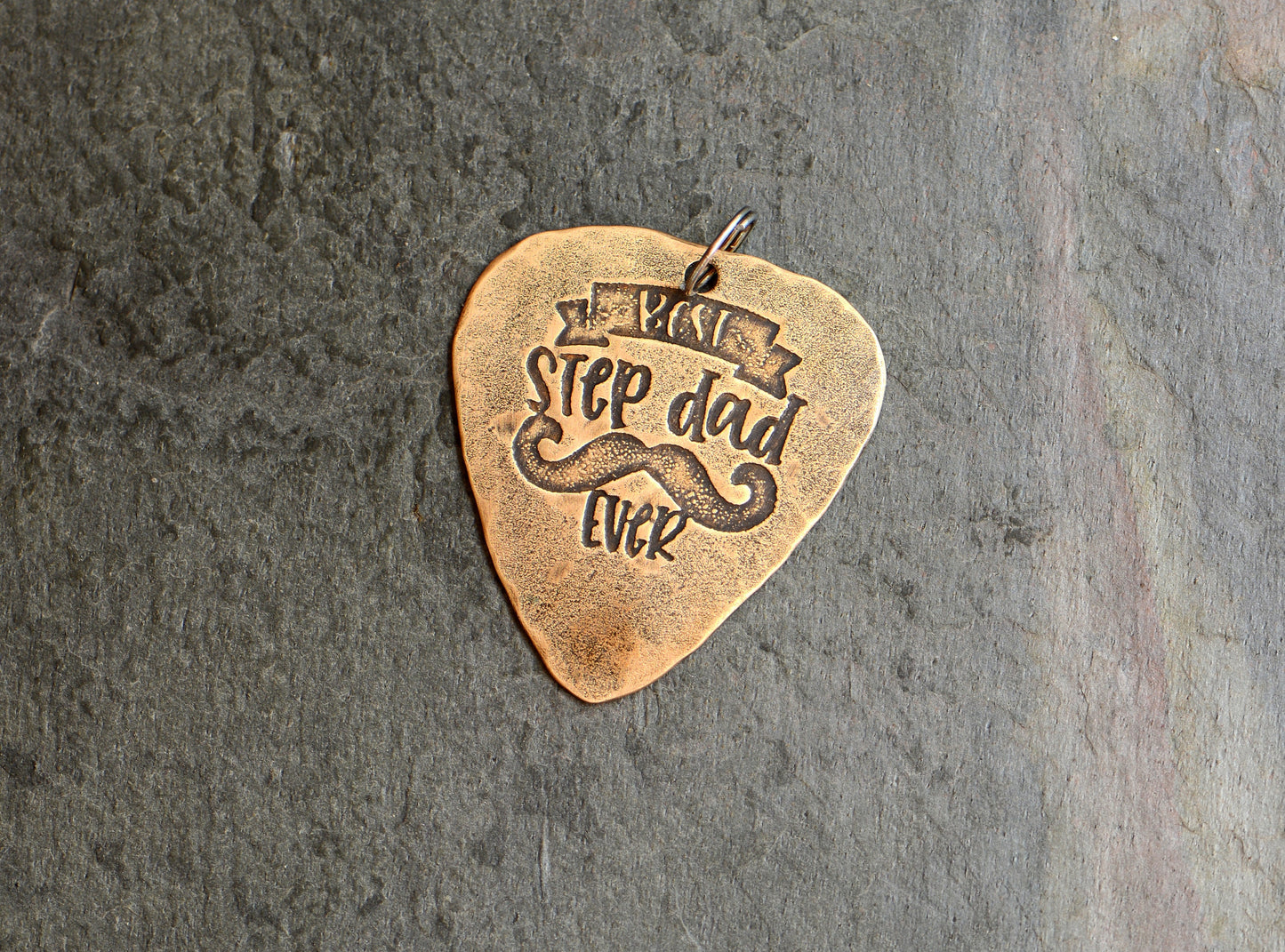 Guitar pick necklace stamped with best stepdad ever