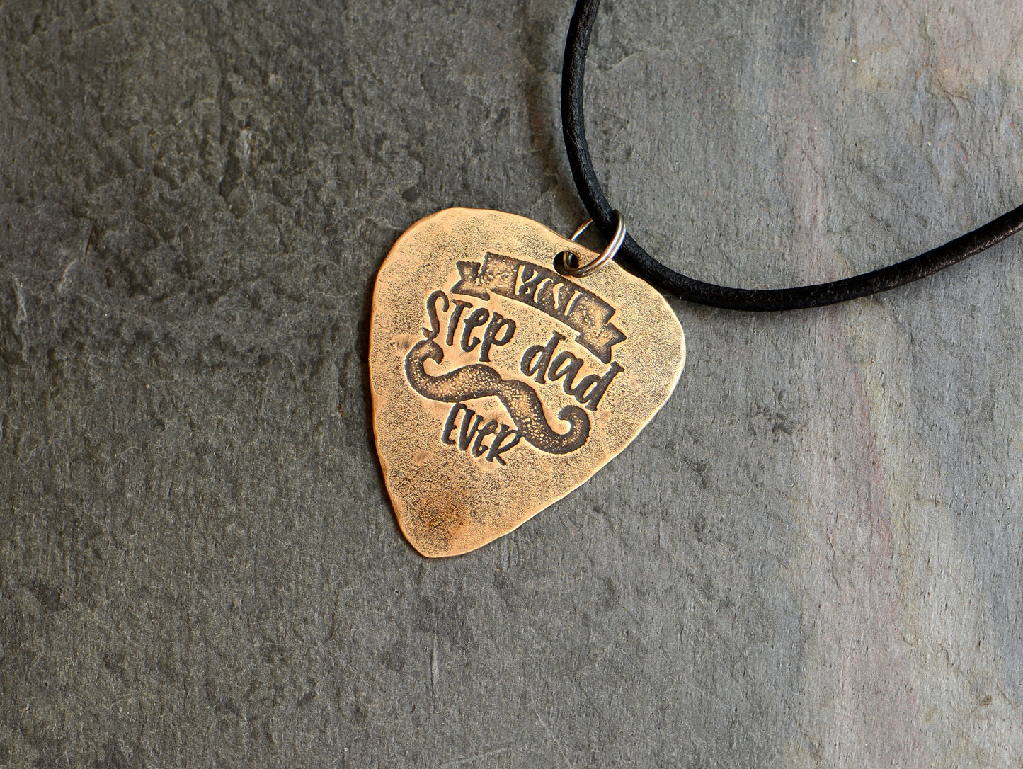 Guitar pick necklace stamped with best stepdad ever