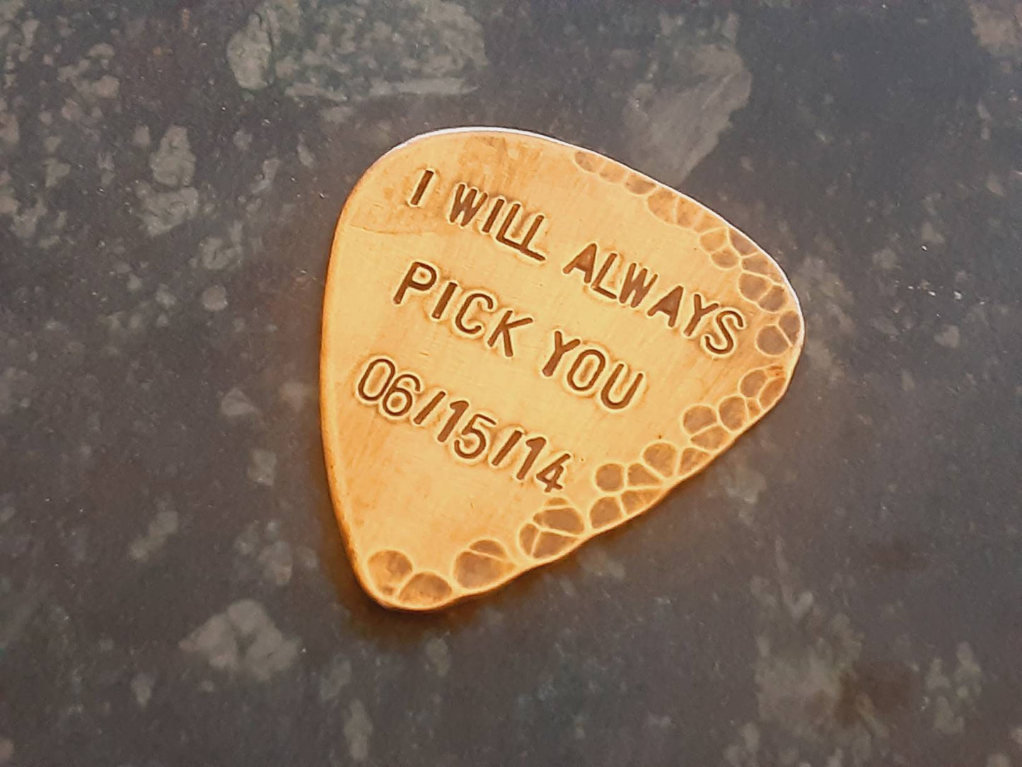 Playable bronze guitar pick - perfect for 8th or 19th bronze anniversary