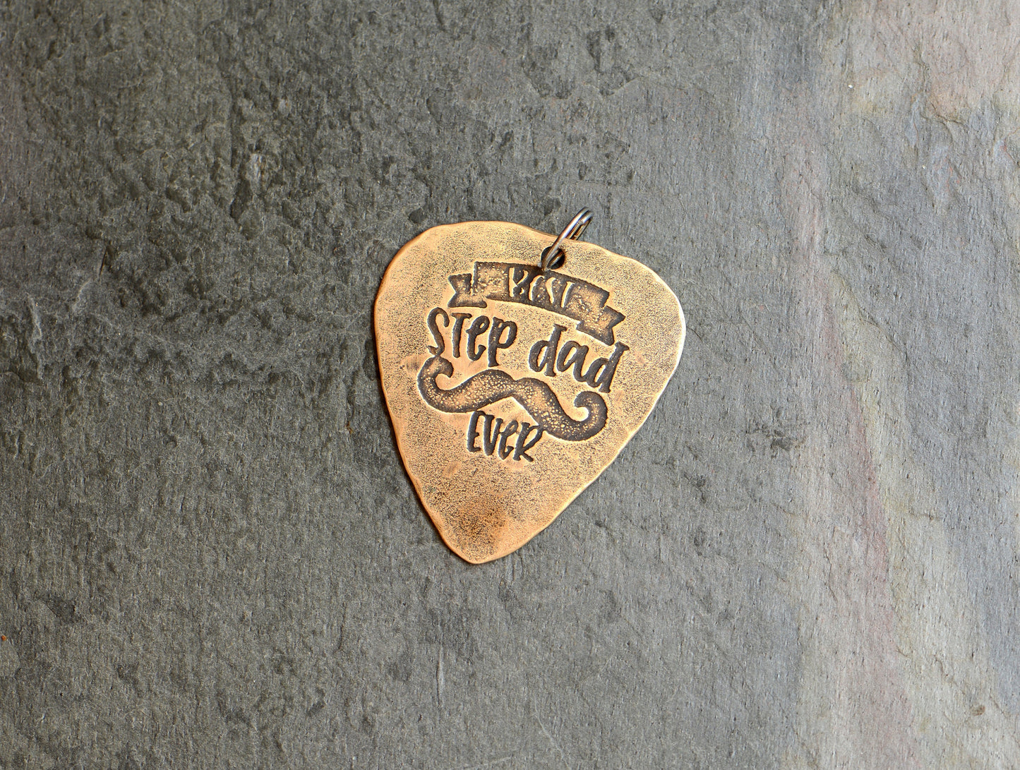 Guitar pick necklace stamped with best stepdad ever