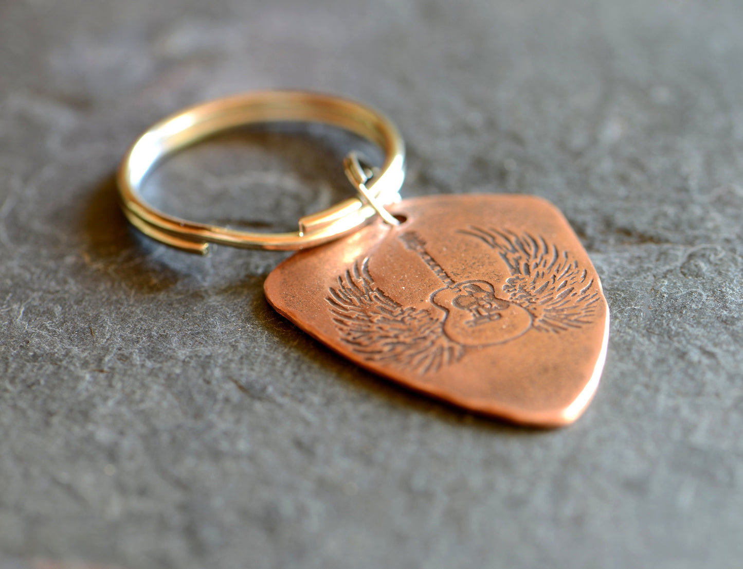 Copper guitar pick necklace