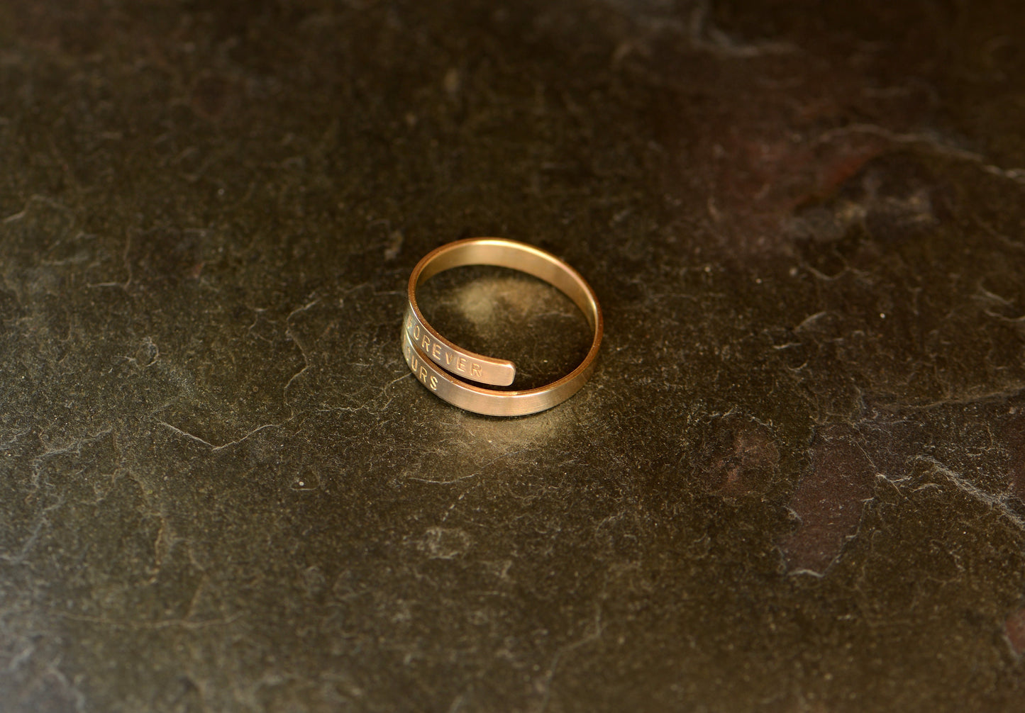 14k gold filled bypass ring imprinted with Forever yours