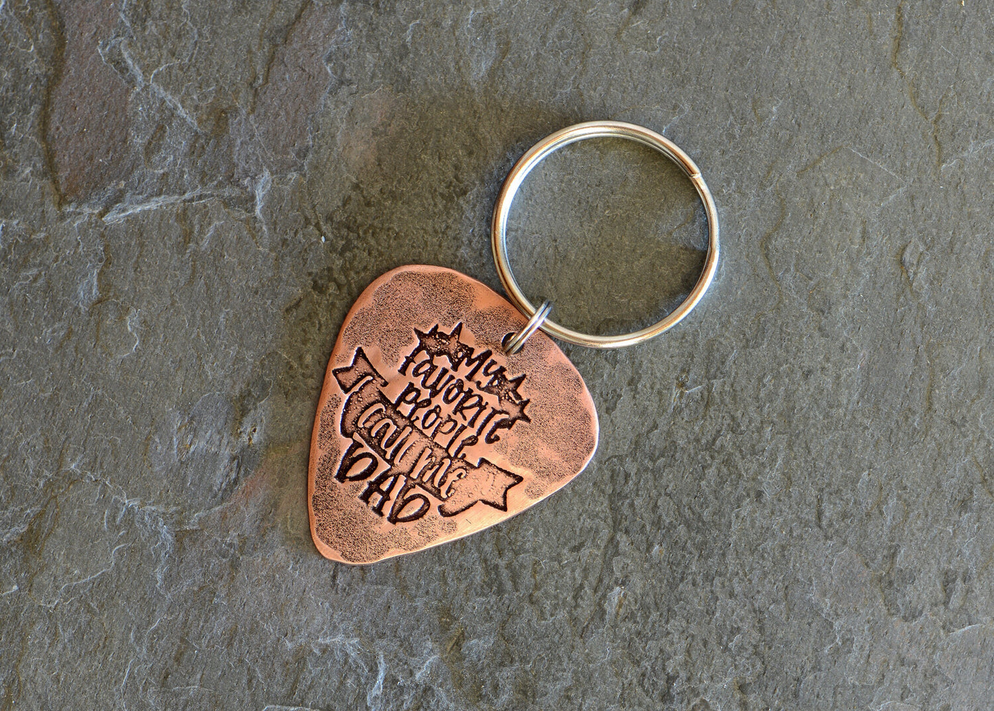 Guitar pick copper key ring with my favorite people call me dad