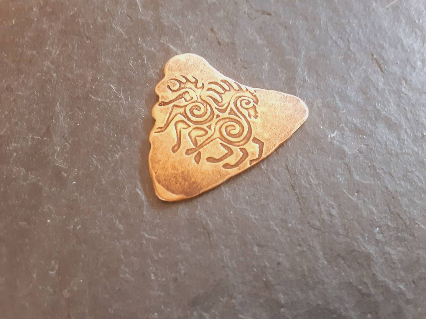 Shark tooth bronze guitar pick with Sleipnir Design from Norse Mythology