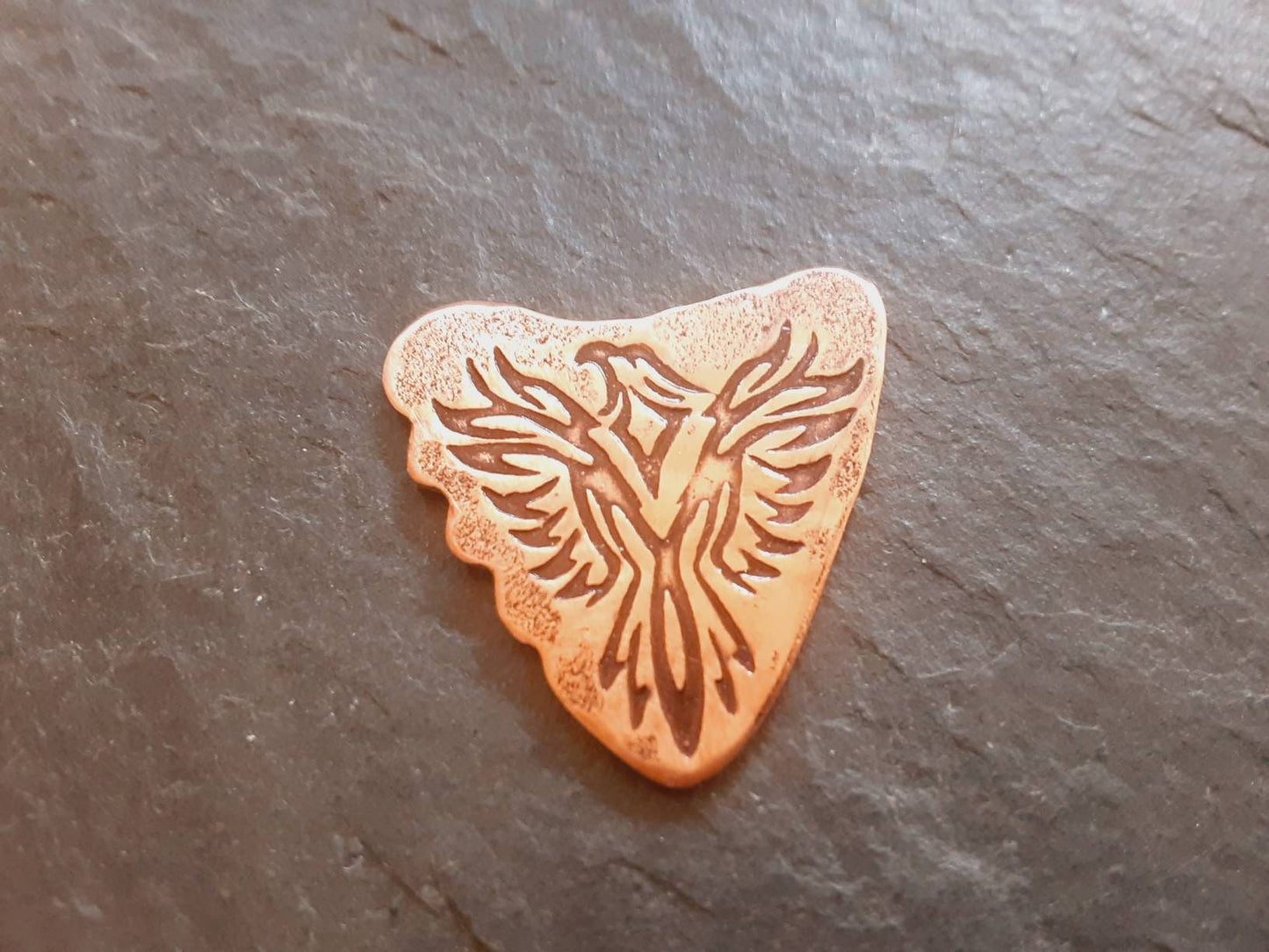 Shark Tooth Style Copper Guitar Pick with Phoenix