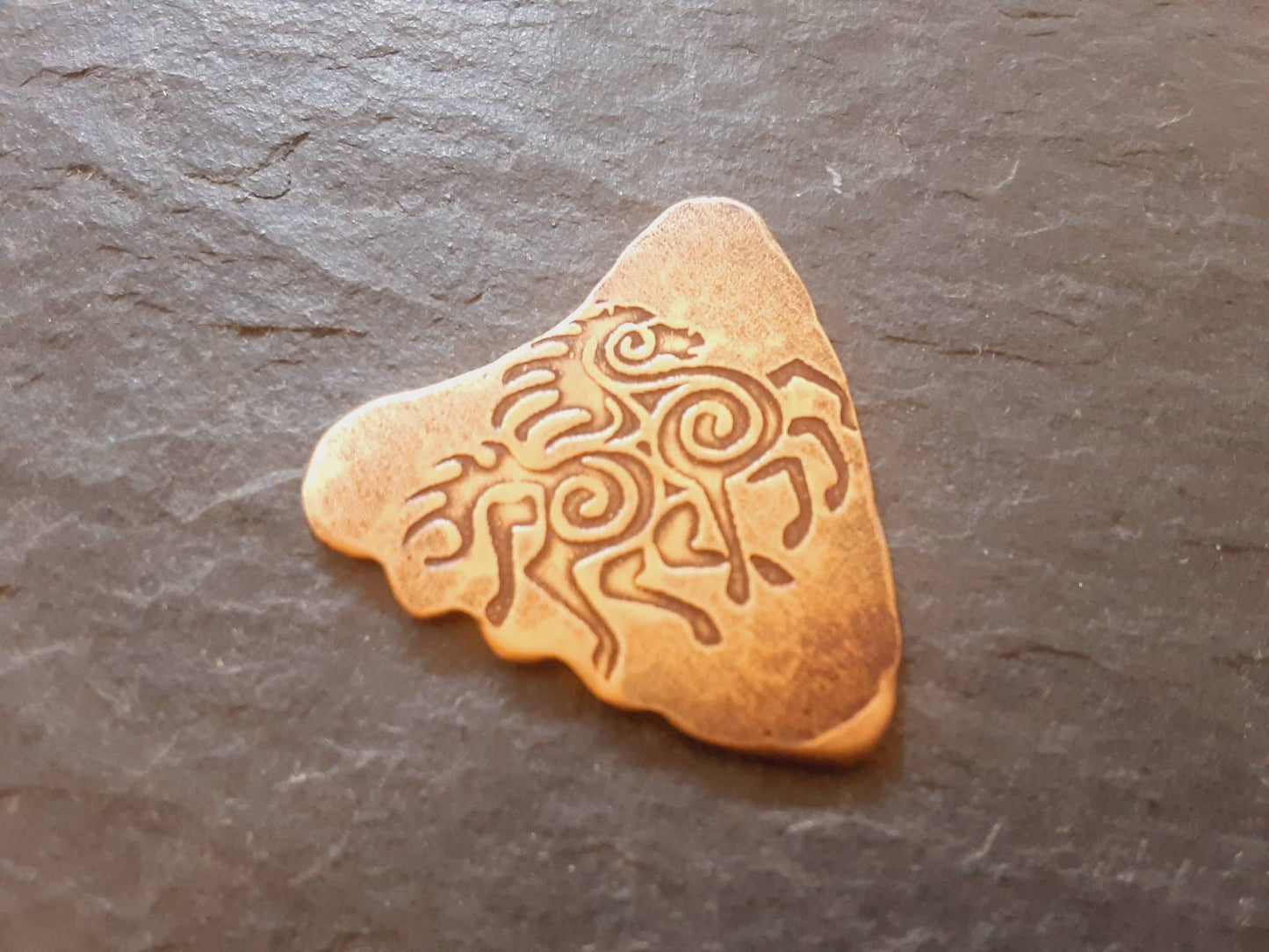 Shark tooth bronze guitar pick with Sleipnir Design from Norse Mythology