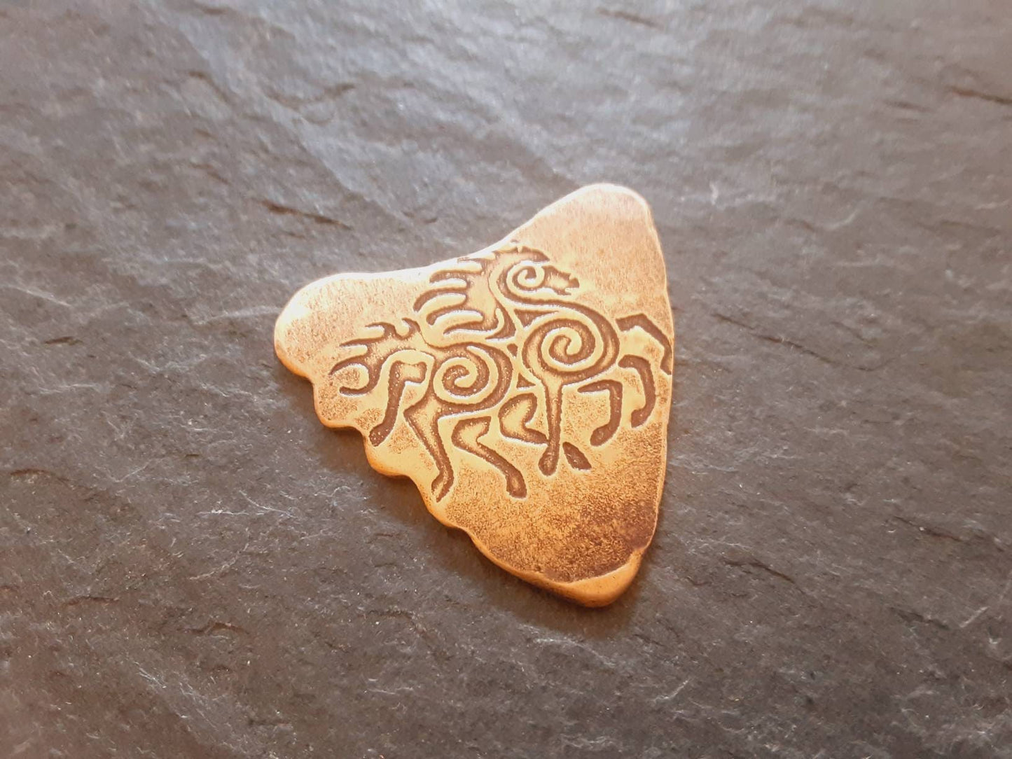Shark tooth bronze guitar pick with Sleipnir Design from Norse Mythology