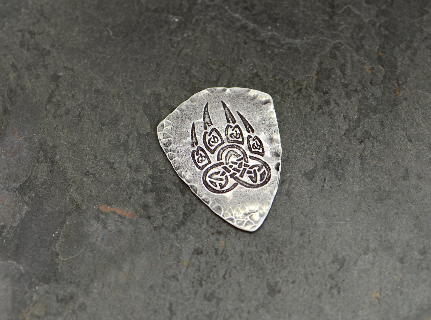 Bear claw in sterling silver shield guitar pick