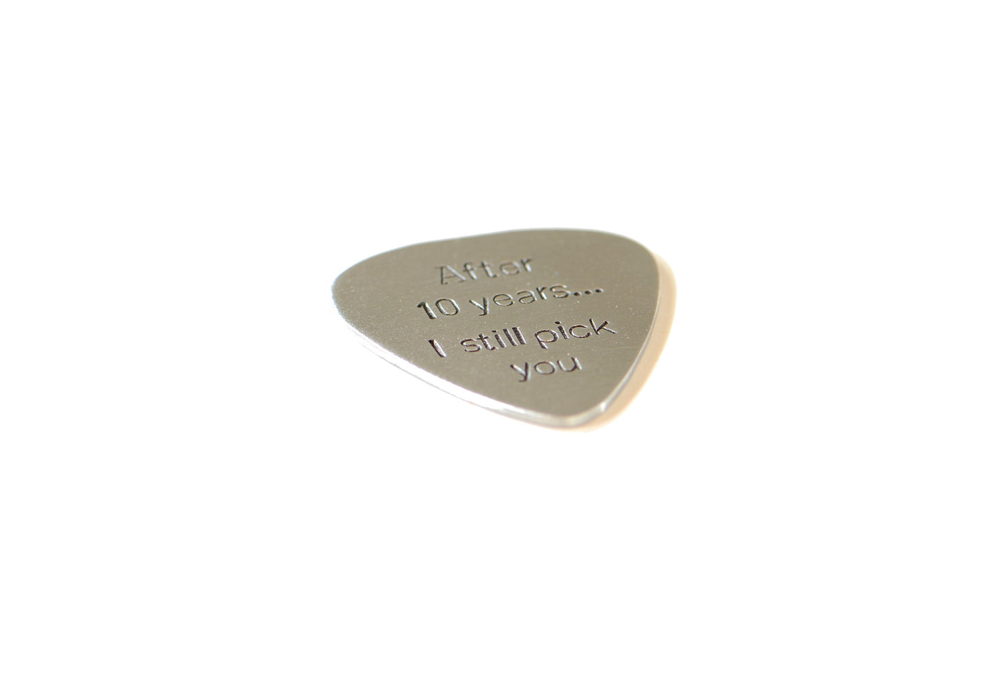 Aluminum guitar pick for 10th anniversaries aka aluminum anniversaries