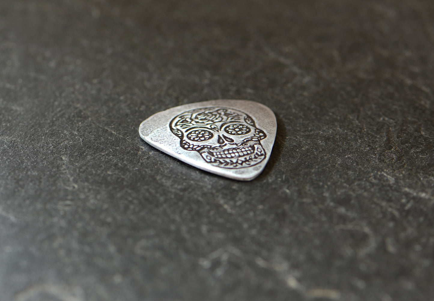 Sugar skull day of the dead sterling silver guitar pick